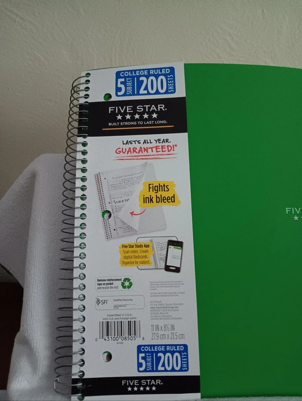 Five-Star Green Notebook 5 Subject